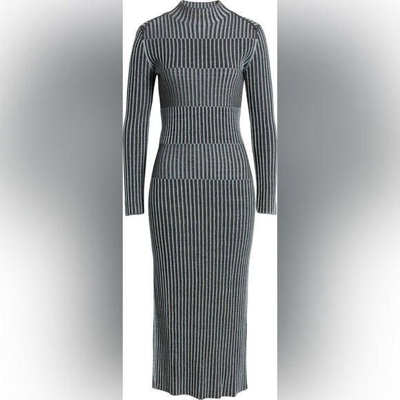 COS Ribbed Knit Black Gray Mockneck Long Sleeve Maxi Slit Dress XS Capsule EUC - Picture 5 of 16